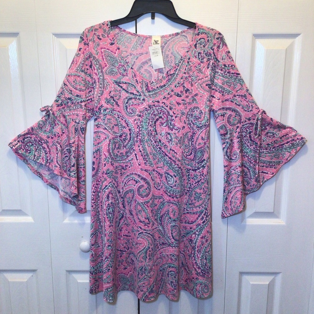 Sew In Love Pink Paisley Print Bell Sleeve Swing Dress Size Small